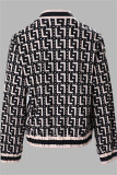 Black khaki Casual Print Patchwork Zipper Collar Outerwear