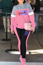 Розовый Повседневная спортивная одежда Пэчворк Пэчворк Воротник с капюшоном Длинный рукав Из двух частей