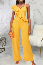 Gul Casual Solid Patchwork Spaghetti Strap Boot Cut Jumpsuits