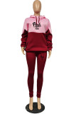 Red Casual Print Patchwork Letter Hooded Collar Long Sleeve Two Pieces