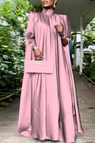 ピンク カジュアル ソリッド パッチワーク タートルネック ストレート ドレス