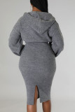 Robes de jupe en une étape avec col à capuche et patchwork gris sexy