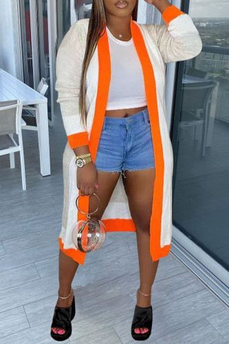Orange Casual Patchwork Outerwear