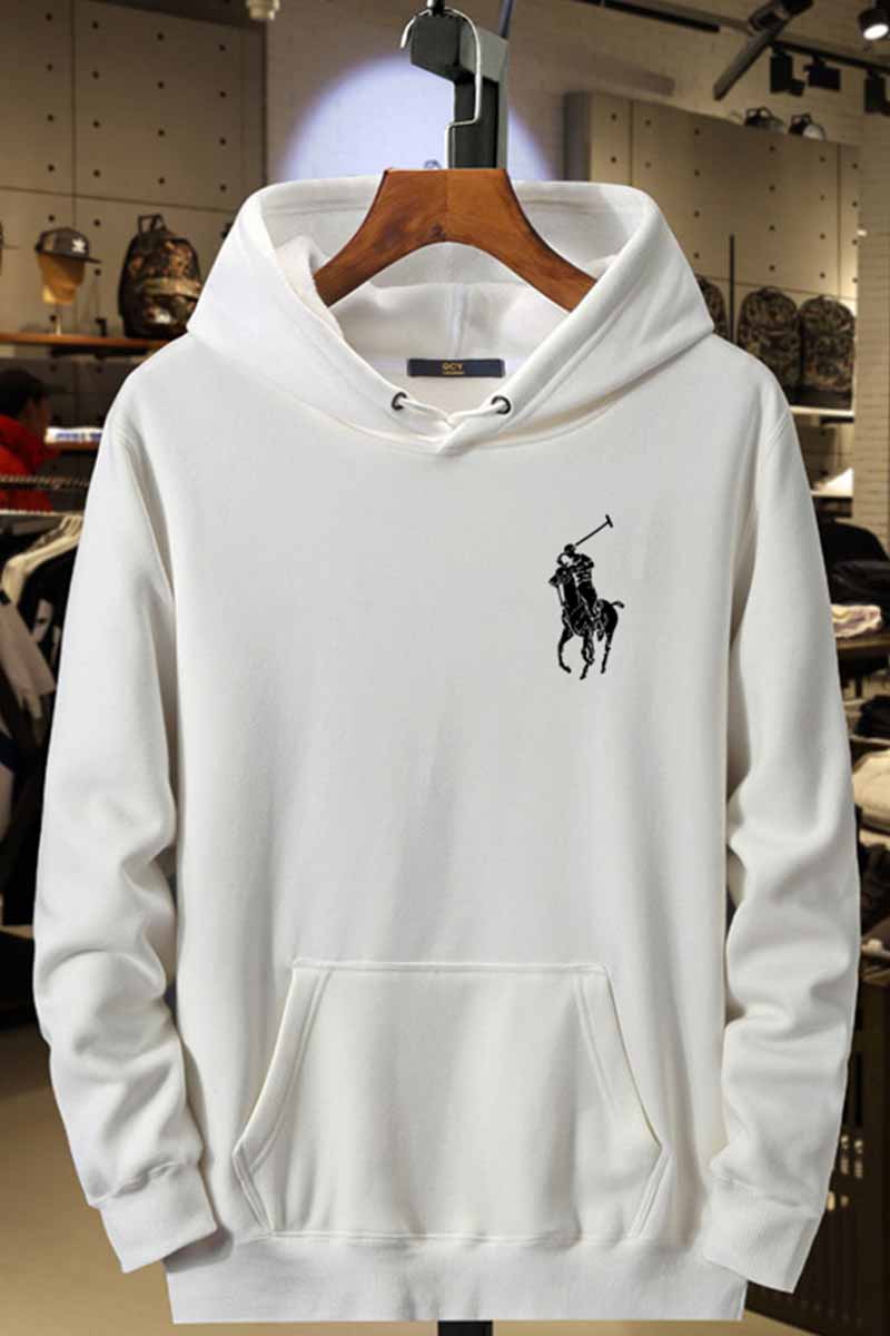 

White Casual Print Hooded Collar Tops