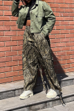 Камуфляжный уличный принт Пэчворк Харлан Высокая талия Широкие штанины Полные брюки с принтом