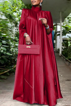 赤 カジュアル ソリッド パッチワーク タートルネック ストレート ドレス