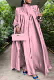 Pink Casual Solid Patchwork Turtleneck Straight Dresses