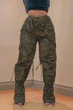 Pantaloni Harlan con stampa mimetica e stampa stradale, a vita alta, a gamba larga, con stampa completa