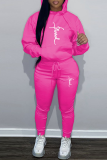 ピンク カジュアル プリント ドローストリング フード付き 襟 長袖 XNUMX ピース