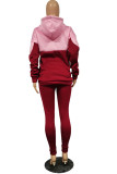 Red Casual Print Patchwork Letter Hooded Collar Long Sleeve Two Pieces