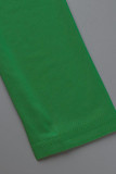 Зеленые повседневные однотонные лоскутные асимметричные прямые платья с круглым вырезом и складками