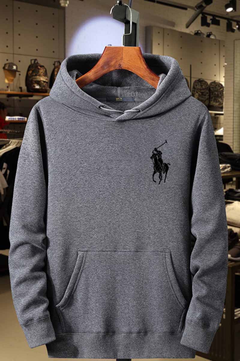 

Dark Gray Casual Print Hooded Collar Tops