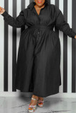 アーミーグリーンカジュアルソリッドパッチワークバックルターンダウンカラーシャツドレスプラスサイズドレス