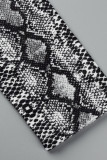 Black Street Print Patchwork Zipper Turndown Collar Outerwear