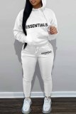 Grey Street Print Letter Hooded Collar Long Sleeve Two Pieces