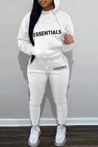 Blanc Street Print Letter Hooded Collar Long Sleeve Two Pieces
