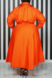 Naranja Rojo Casual Sólido Patchwork Hebilla Turndown Collar Camisa Vestido Tallas grandes Vestidos