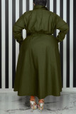 Robe chemise à col rabattu décontracté solide patchwork boucle vert armée robes grande taille