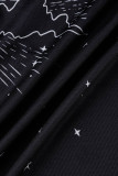 Calças pretas casual sportswear estampa patchwork skinny cintura alta lápis estampa completa