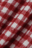 Capispalla con colletto rovesciato con fibbia patchwork stampa casual rossa