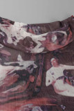 Коричневый сексуальный принт в стиле пэчворк Прозрачные платья с юбкой-карандаш до половины водолазки