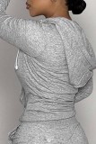 Grey Casual Print Letter Hooded Collar Tops