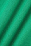 Groene elegante effen uitgeholde patchwork halflange coltrui kokerrokjurken