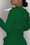Top con colletto con cappuccio e lettera stampa casual verde