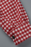 Rote, lässige Patchwork-Schnalle mit Turndown-Kragen-Oberbekleidung