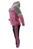 Pink Street Print Patchwork Hooded Collar Long Sleeve Two Pieces