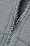 Colarinho com capuz assimétrico cinza casual patchwork manga longa duas peças