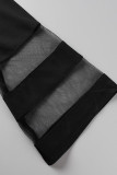 Robes de grande taille noires décontractées en patchwork à col rond droites