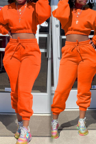 Оранжевая улица Однотонная лоскутная двойка с длинным рукавом и круглым вырезом