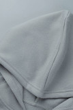 Colarinho com capuz assimétrico cinza casual patchwork manga longa duas peças