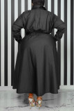 ブラック カジュアル ソリッド パッチワーク バックル ターンダウン カラー シャツ ドレス プラス サイズ ドレス
