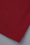 Красная сексуальная спортивная одежда, однотонные лоскутные узкие комбинезоны с U-образным вырезом