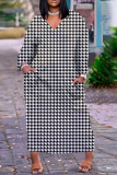 Vestidos retos cinza estampado casual patchwork decote em v