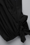 Zwarte sexy effen uitgeholde patchwork uit de schouder avondjurkjurken