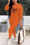 Orange Street Print Letter O Neck Long Sleeve Two Pieces