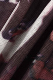 Robes de jupe crayon à col roulé transparentes en patchwork d'impression sexy marron