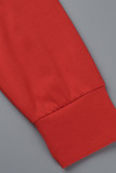 Roupa esportiva casual vermelha estampa patchwork com zíper gola com capuz manga longa duas peças