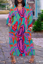 Vestidos retos roxos com estampa casual patchwork decote em v