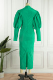 Grön Elegant solid, urholkad lapptäcke Half A Turtleneck Pencil Skirt Klänningar
