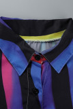 Платье-рубашка с цветным повседневным полосатым принтом и пряжкой в ​​стиле пэчворк с отложным воротником Платья