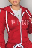 Green Casual Print Letter Hooded Collar Tops