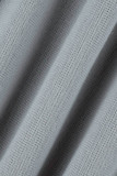 グレーカジュアルソリッドパッチワーク非対称フード付きカラー長袖ツーピース