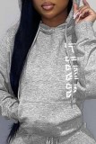 White Casual Print Letter Hooded Collar Tops