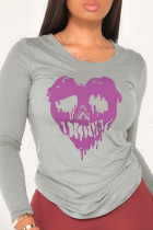 Grey Street Party Skull Patchwork O Neck Tops
