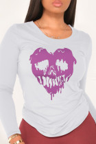 White Street Party Skull Patchwork O Neck Tops