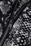 Black Street Print Patchwork Zipper Turndown Collar Outerwear